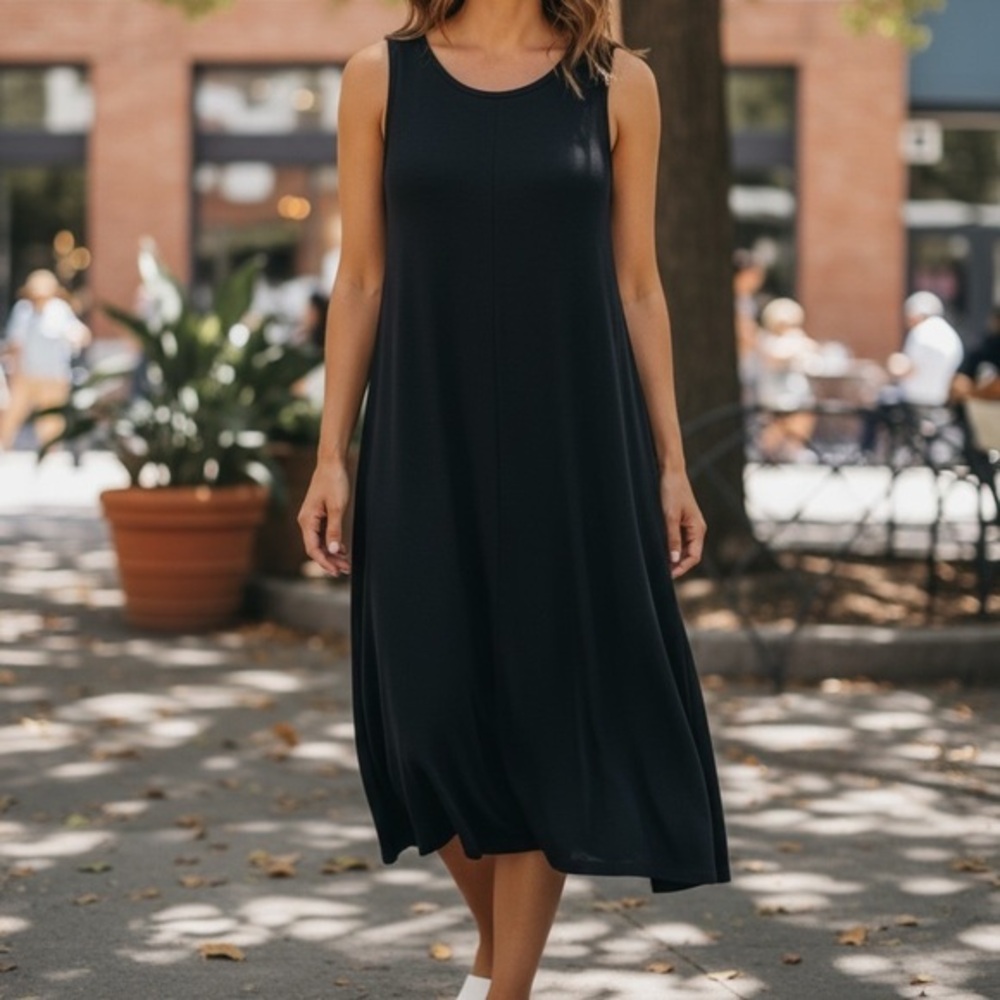 LOFT Black Sleeveless Midi Dress Size L Casual Dark Romance Whimsigoth Western